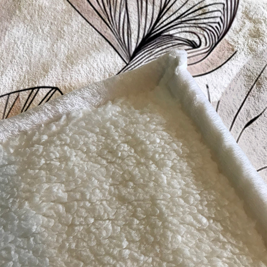Gray Botanical Fan Leaf Pattern Fleece Sherpa Blanket