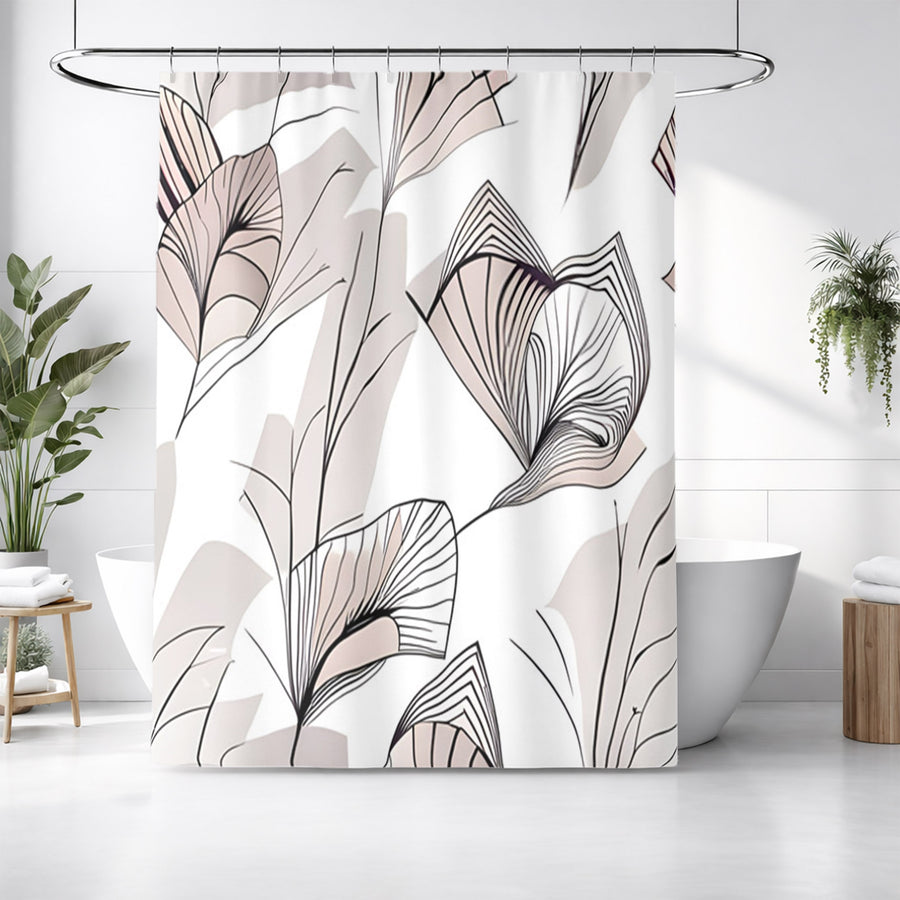 Gray Botanical Fan Leaf Pattern Shower Curtain