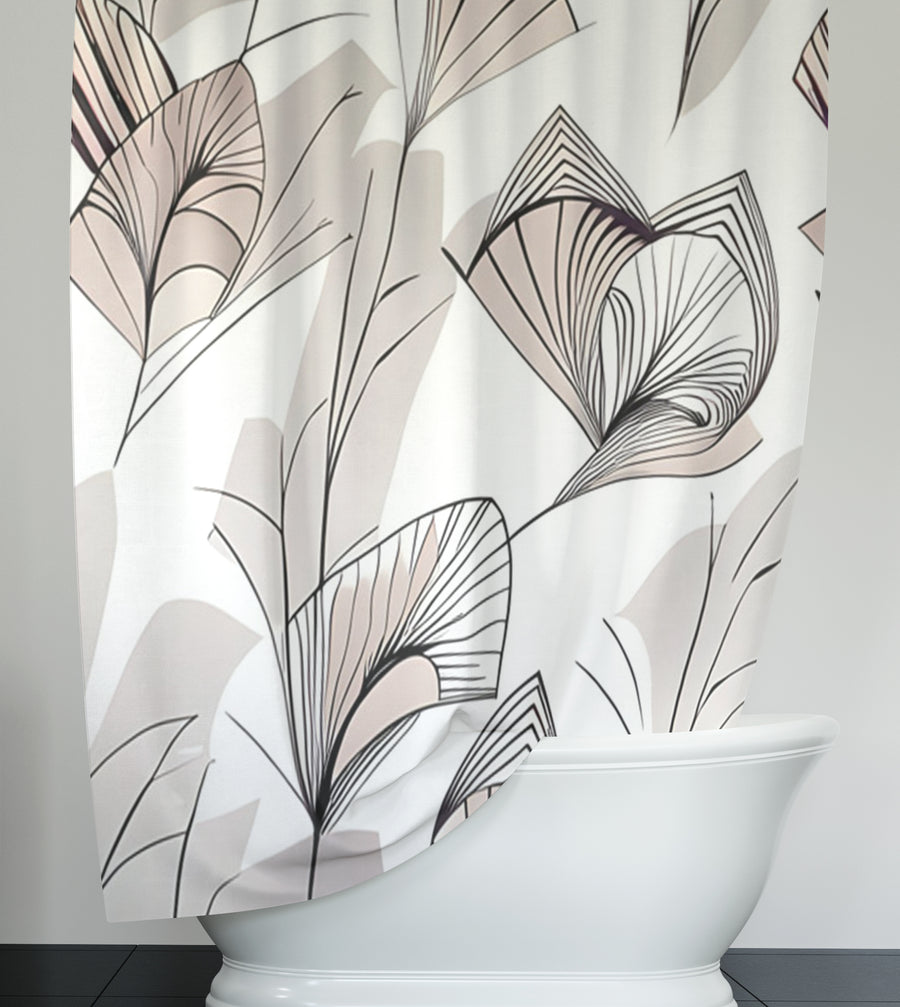 Gray Botanical Fan Leaf Pattern Shower Curtain