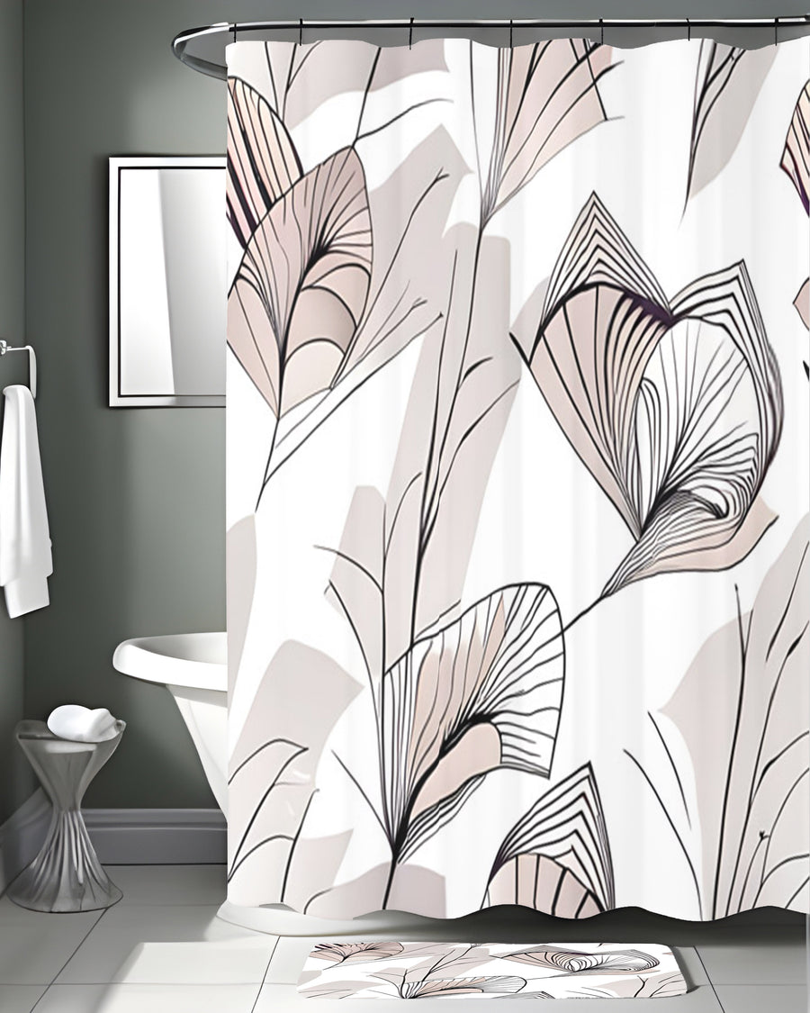 Gray Botanical Fan Leaf Pattern Shower Curtain