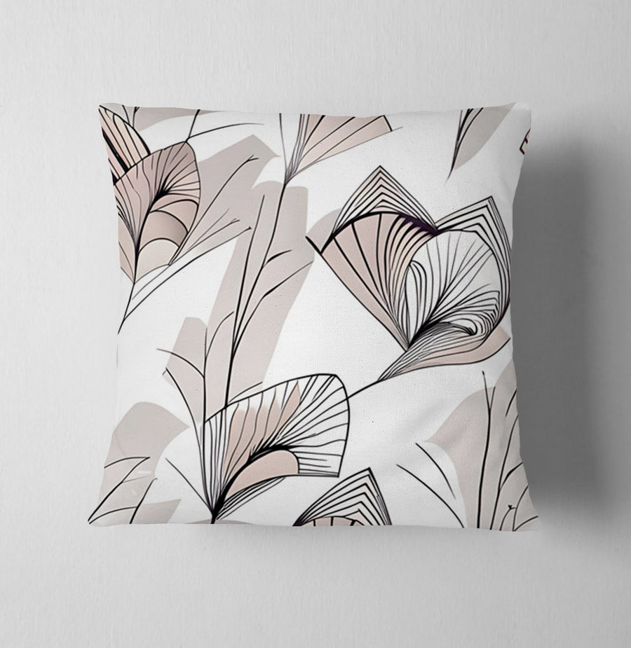 Gray Botanical Fan Leaf Pattern Throw Pillow Cover