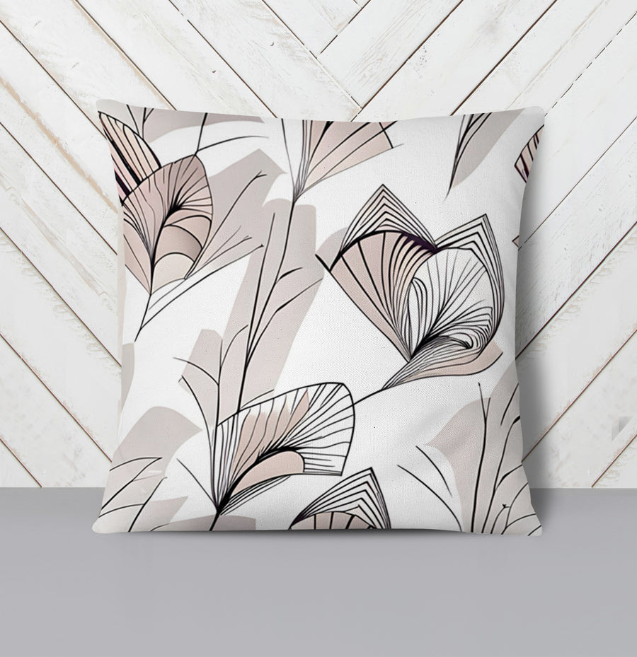 Gray Botanical Fan Leaf Pattern Throw Pillow Cover