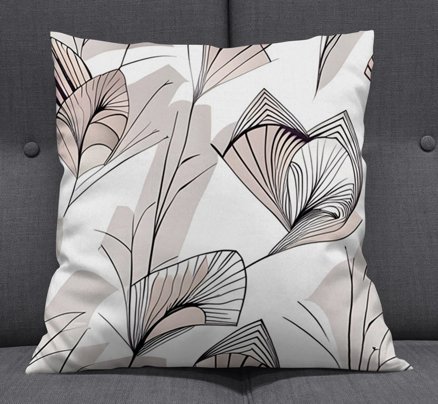 Gray Botanical Fan Leaf Pattern Throw Pillow Cover