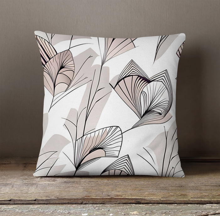 Gray Botanical Fan Leaf Pattern Throw Pillow Cover