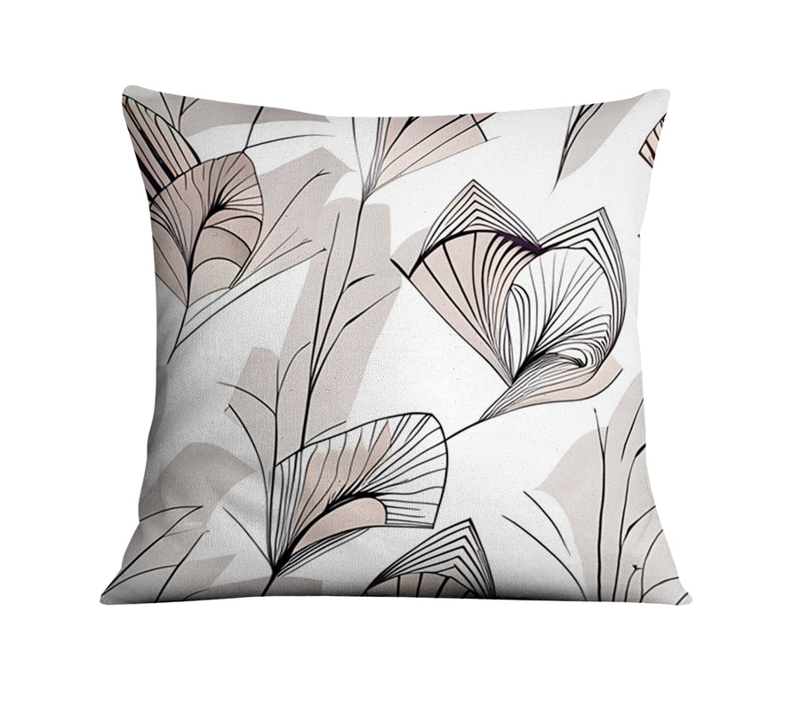 Gray Botanical Fan Leaf Pattern Throw Pillow Cover
