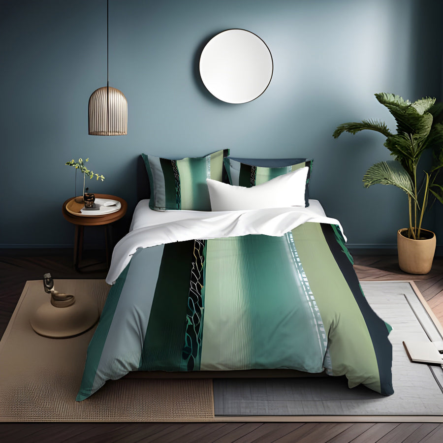 Teal Vertical Gradient Stripe Pattern Duvet Cover