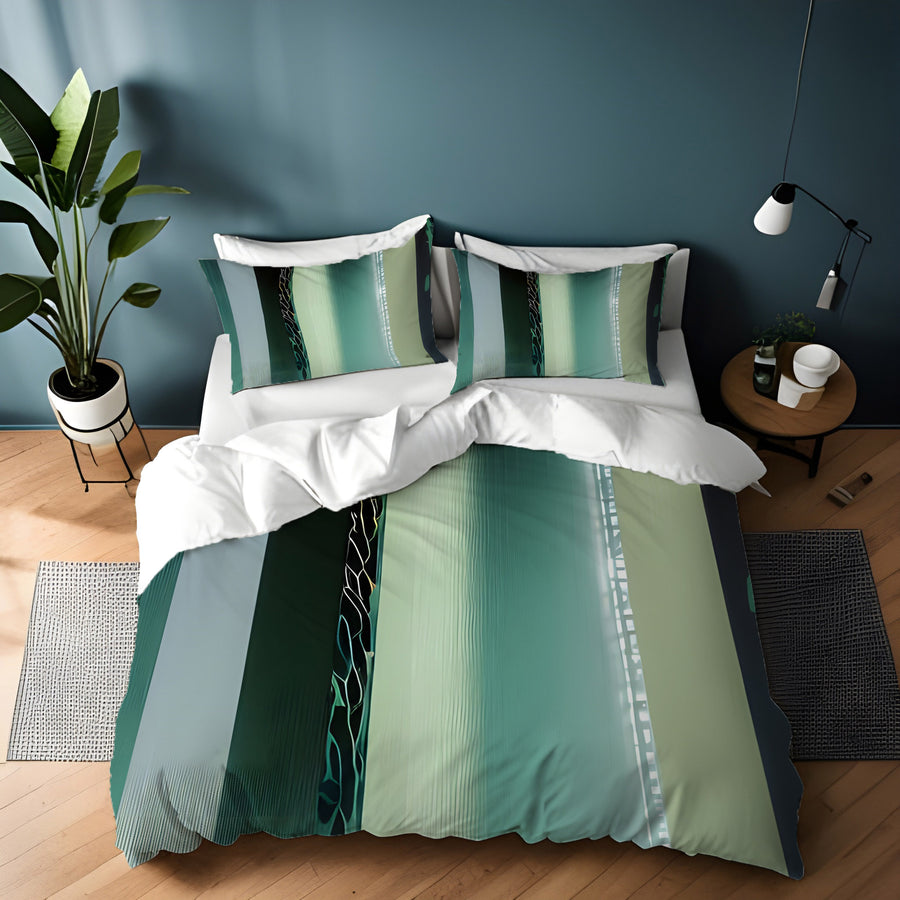 Teal Vertical Gradient Stripe Pattern Duvet Cover