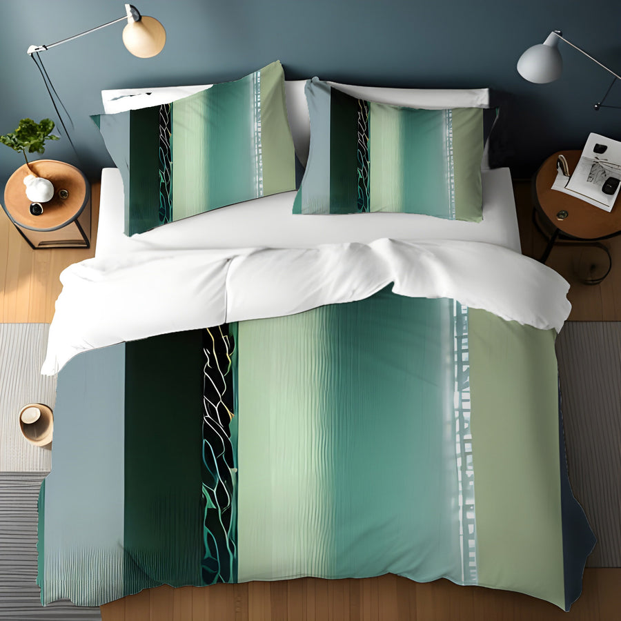Teal Vertical Gradient Stripe Pattern Duvet Cover
