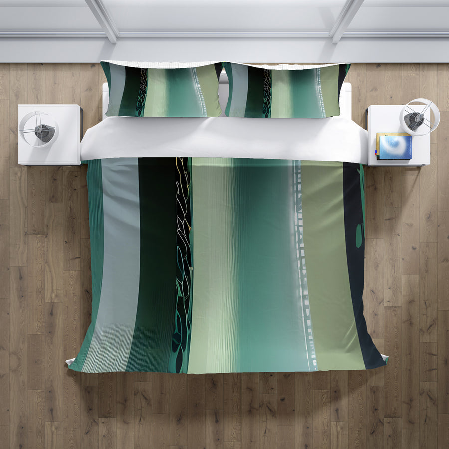 Teal Vertical Gradient Stripe Pattern Duvet Cover