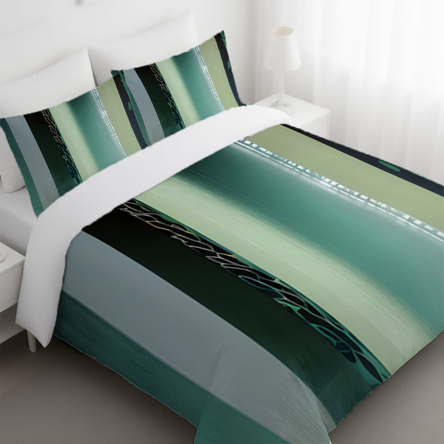 Teal Vertical Gradient Stripe Pattern Duvet Cover