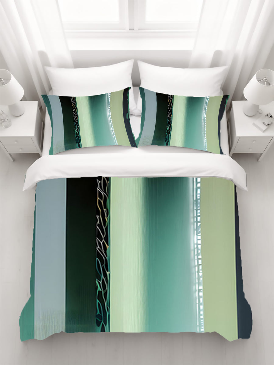Teal Vertical Gradient Stripe Pattern Duvet Cover