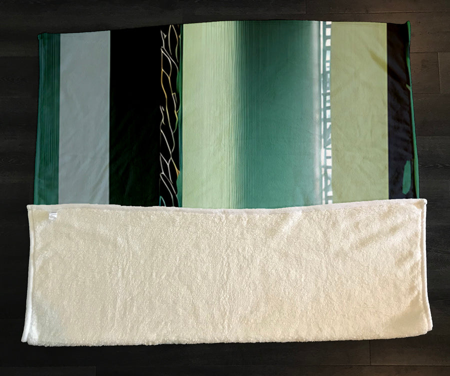 Teal Vertical Gradient Stripe Pattern Fleece Sherpa Blanket