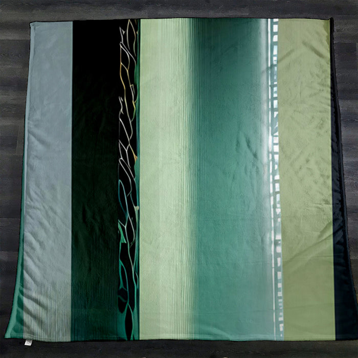 Teal Vertical Gradient Stripe Pattern Fleece Sherpa Blanket