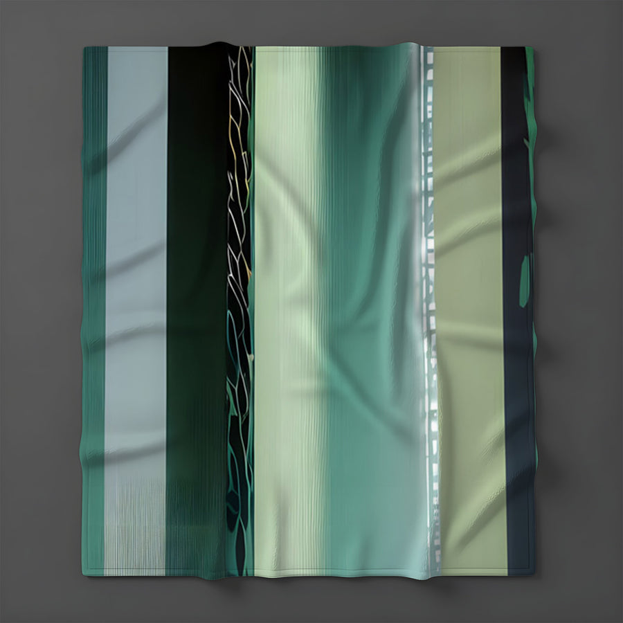 Teal Vertical Gradient Stripe Pattern Fleece Sherpa Blanket