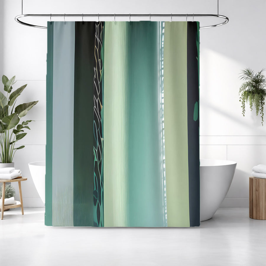 Teal Vertical Gradient Stripe Pattern Shower Curtain