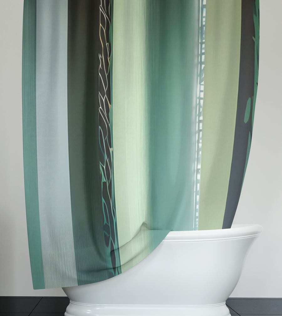 Teal Vertical Gradient Stripe Pattern Shower Curtain