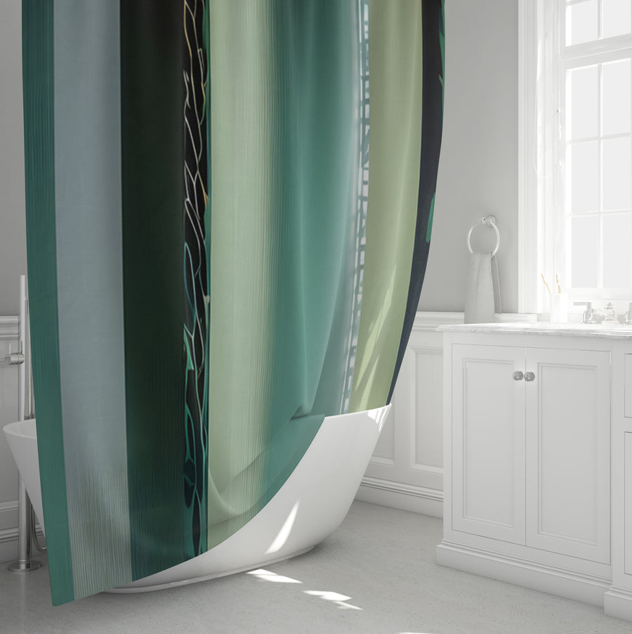 Teal Vertical Gradient Stripe Pattern Shower Curtain