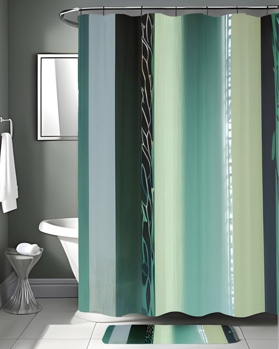 Teal Vertical Gradient Stripe Pattern Shower Curtain