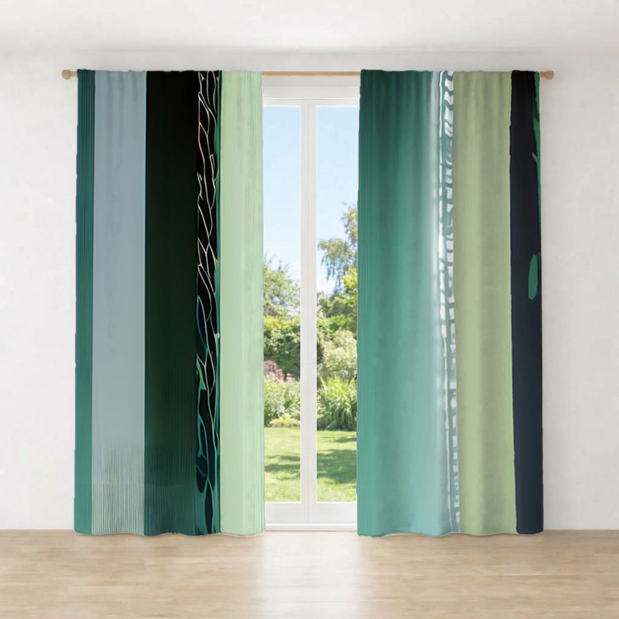 Teal Vertical Gradient Stripe Pattern Window Curtains