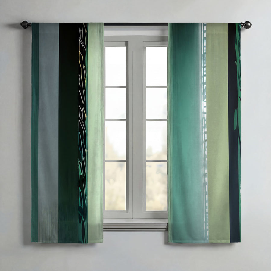 Teal Vertical Gradient Stripe Pattern Window Curtains