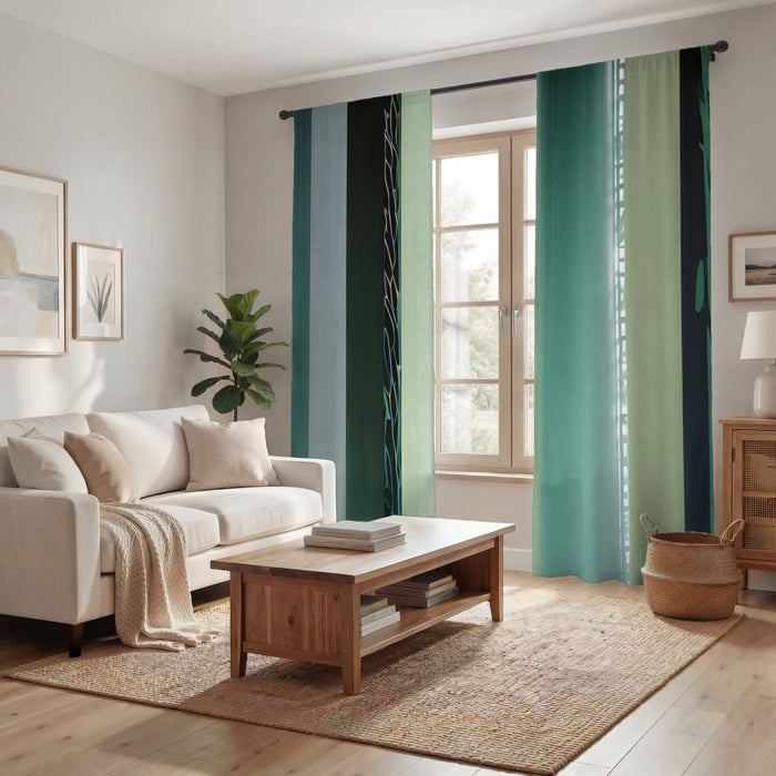Teal Vertical Gradient Stripe Pattern Window Curtains