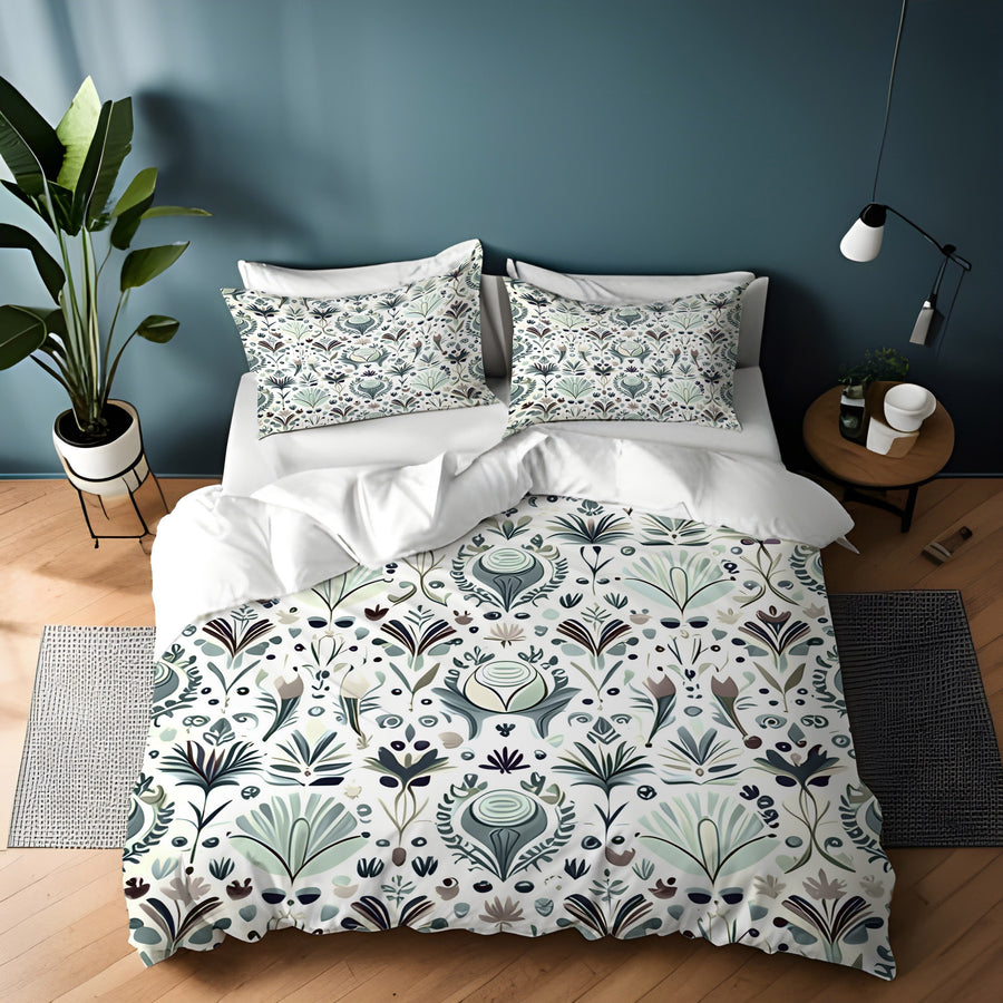 Green Folk Botanical Pattern Duvet Cover