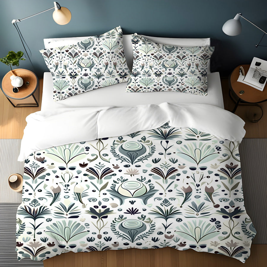 Green Folk Botanical Pattern Duvet Cover