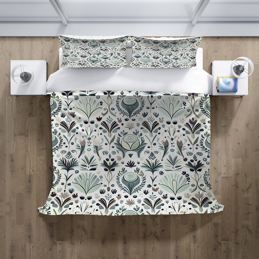 Green Folk Botanical Pattern Duvet Cover