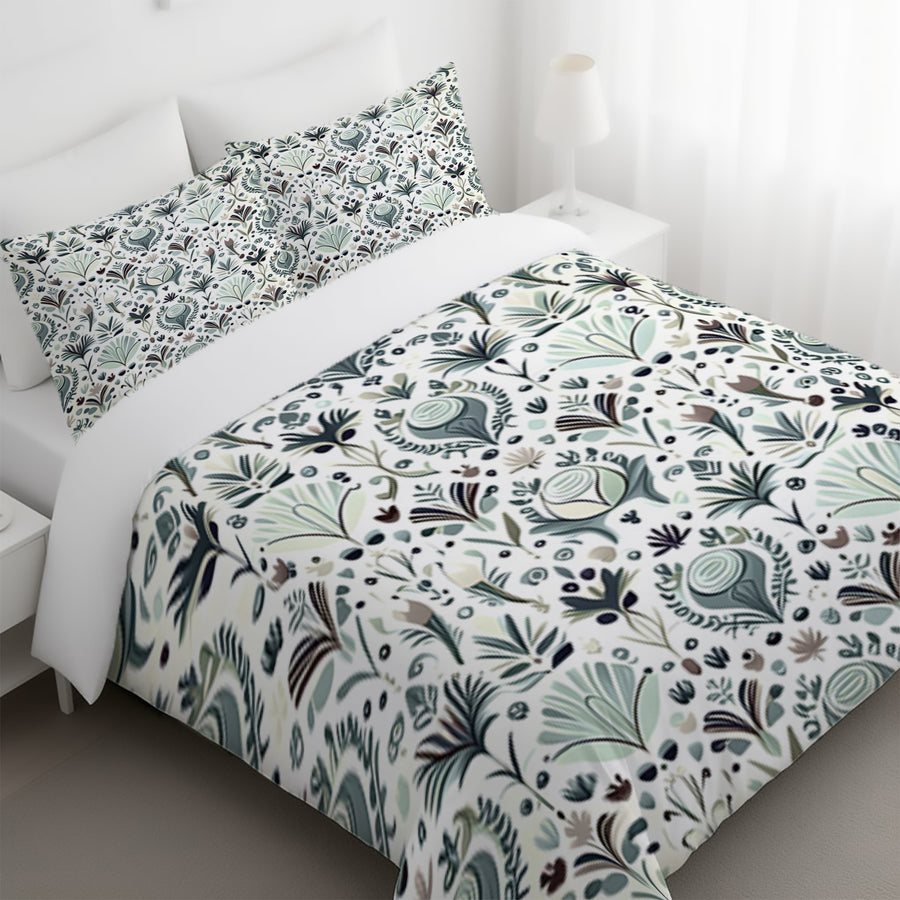 Green Folk Botanical Pattern Duvet Cover