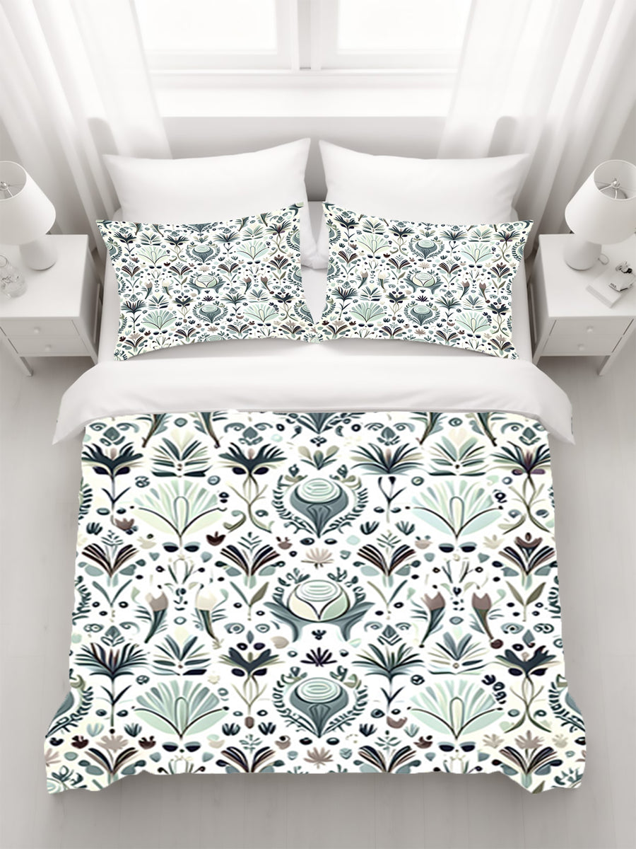 Green Folk Botanical Pattern Duvet Cover