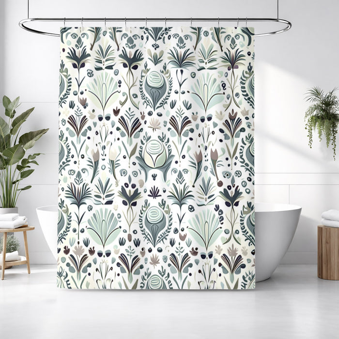 Green Folk Botanical Pattern Shower Curtain