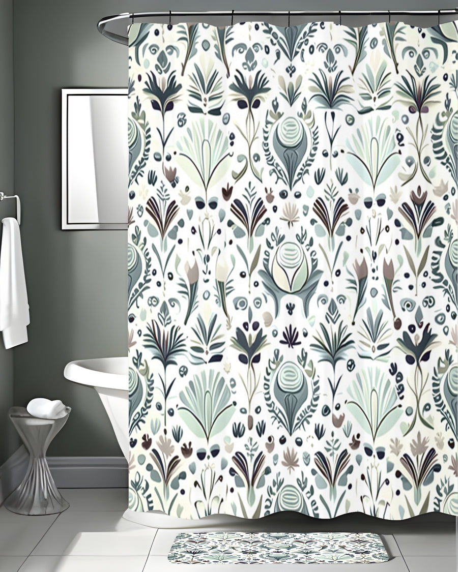 Green Folk Botanical Pattern Shower Curtain