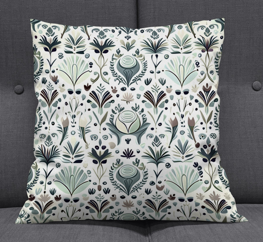 Green Folk Botanical Pattern Throw Pillow Cover