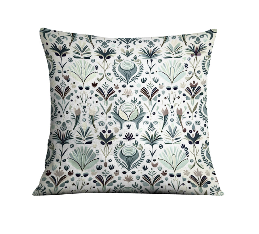 Green Folk Botanical Pattern Throw Pillow Cover