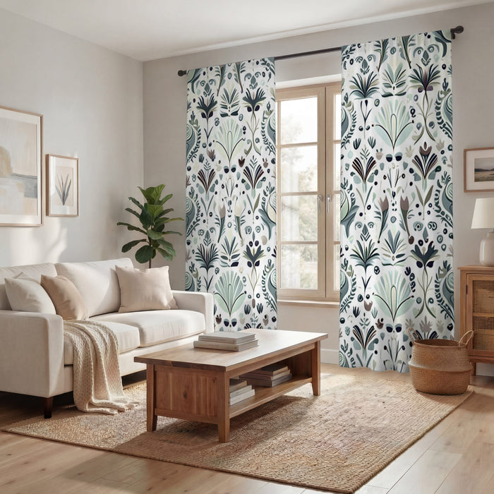 Green Folk Botanical Pattern Window Curtains