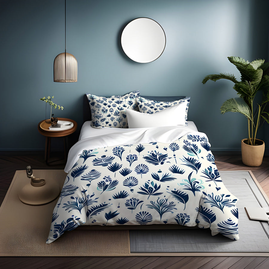 Blue Floral Botanical Pattern Duvet Cover