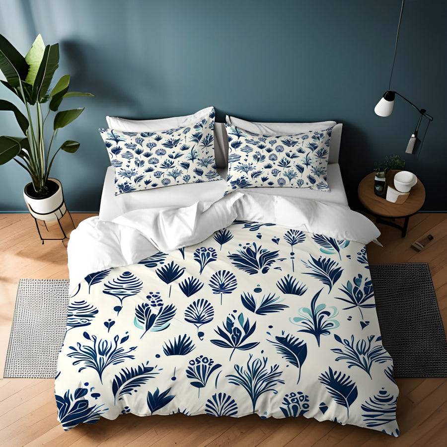 Blue Floral Botanical Pattern Duvet Cover