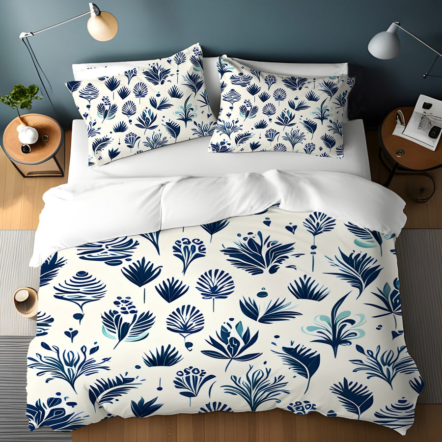 Blue Floral Botanical Pattern Duvet Cover