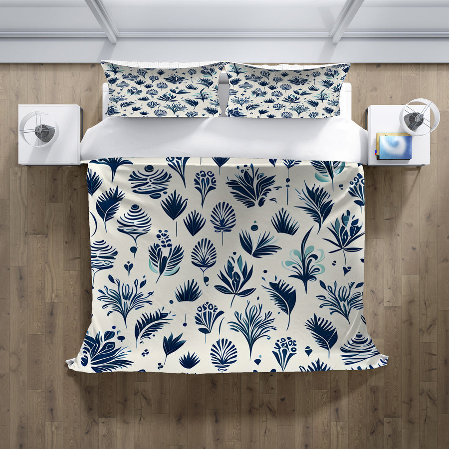 Blue Floral Botanical Pattern Duvet Cover