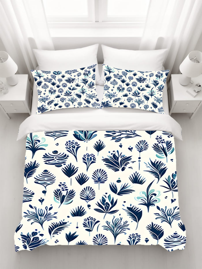 Blue Floral Botanical Pattern Duvet Cover