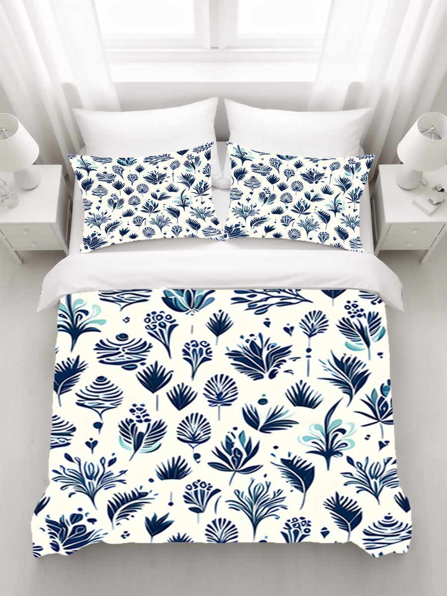 Blue Floral Botanical Pattern Duvet Cover