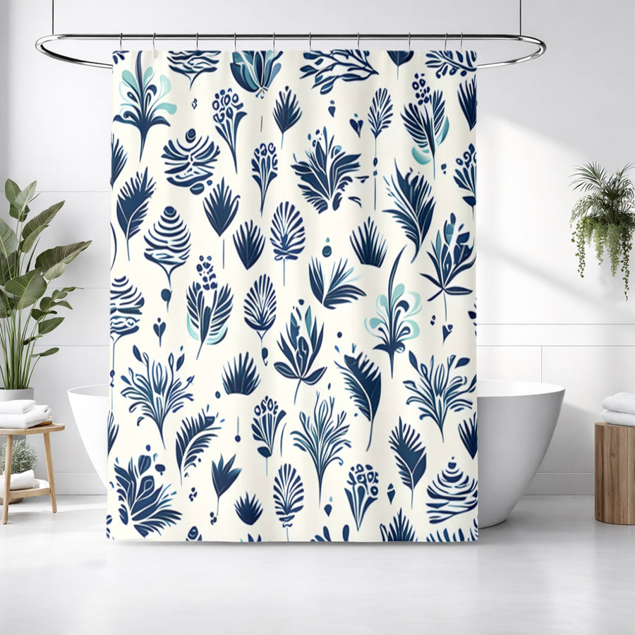 Blue Floral Botanical Pattern Shower Curtain