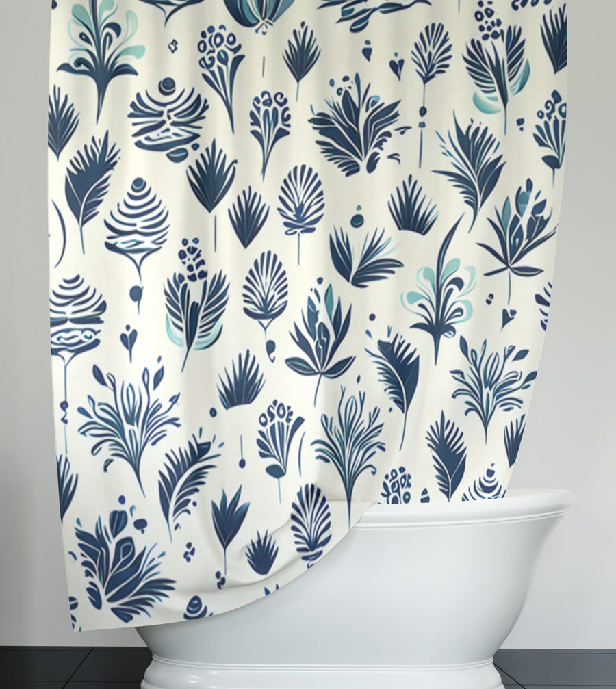 Blue Floral Botanical Pattern Shower Curtain