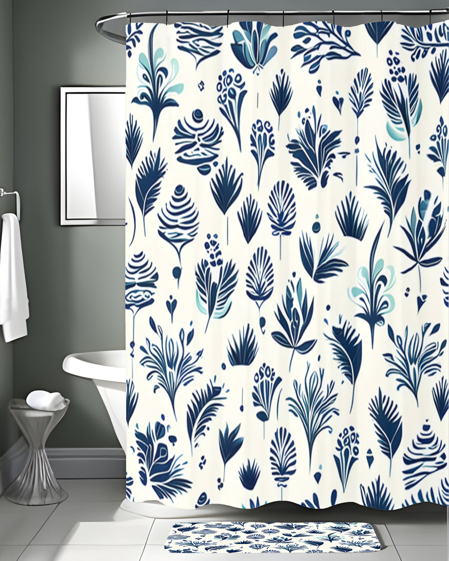 Blue Floral Botanical Pattern Shower Curtain