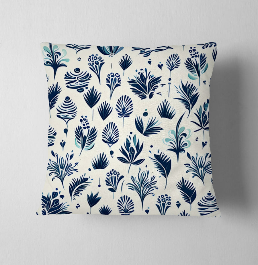 Blue Floral Botanical Pattern Throw Pillow Cover
