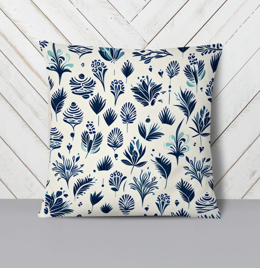 Blue Floral Botanical Pattern Throw Pillow Cover