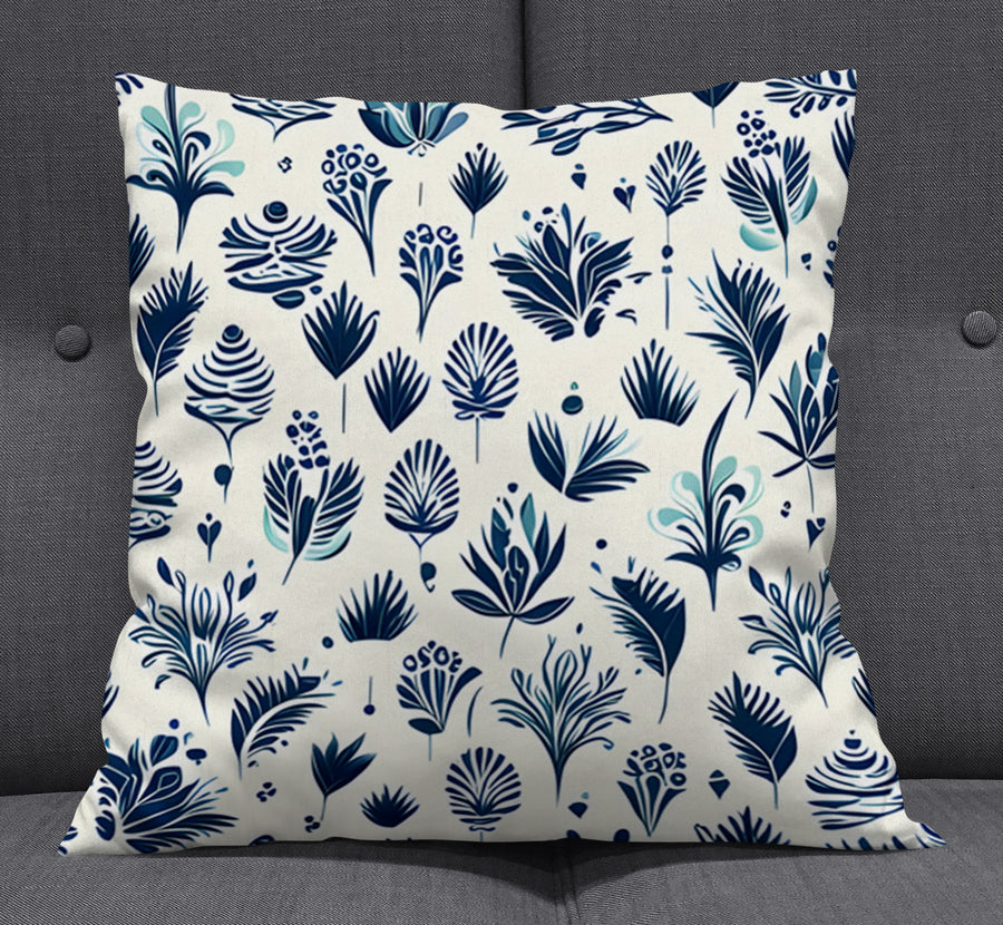 Blue Floral Botanical Pattern Throw Pillow Cover