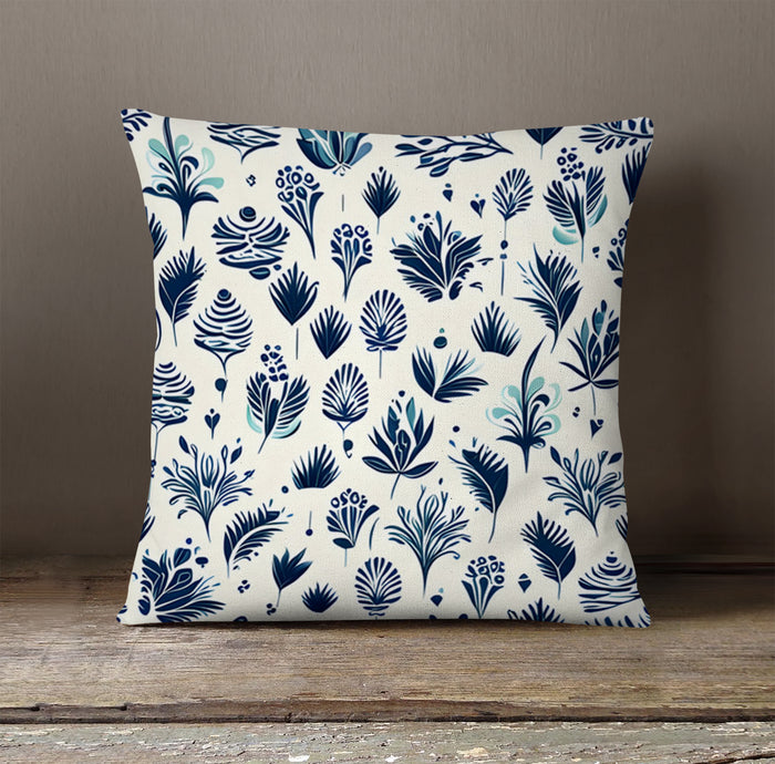 Blue Floral Botanical Pattern Throw Pillow Cover