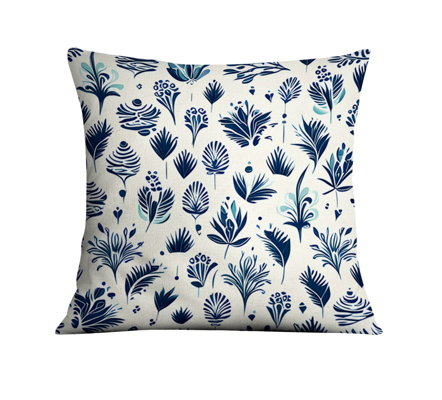Blue Floral Botanical Pattern Throw Pillow Cover
