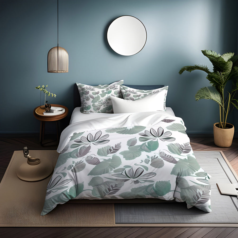 Green Botanical Leaf Pattern Duvet Cover